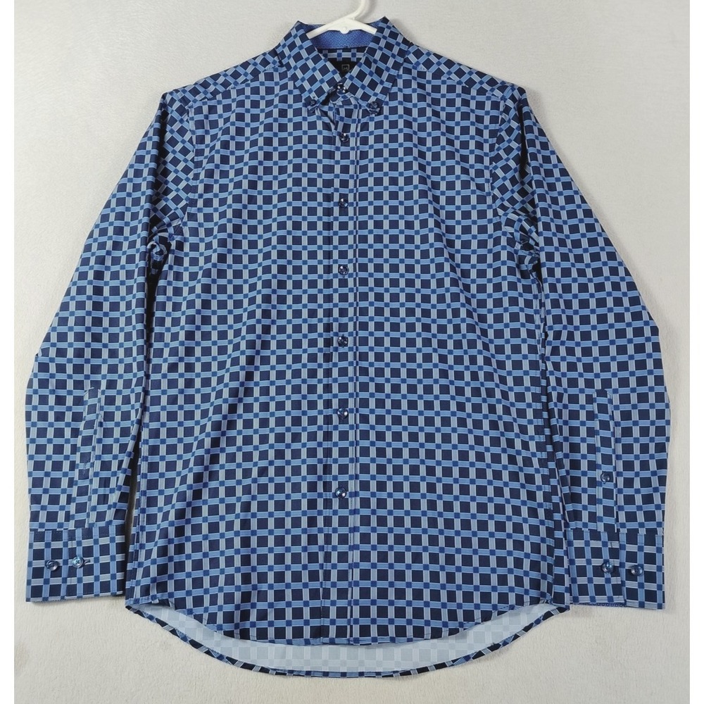 Michael‎ Strahan Dress Shirt Mens 15.5 32/33 Blue Check Stretch Office Business